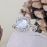 925 Sterling Silver Mother of Pearl Diamond Ring for Women
